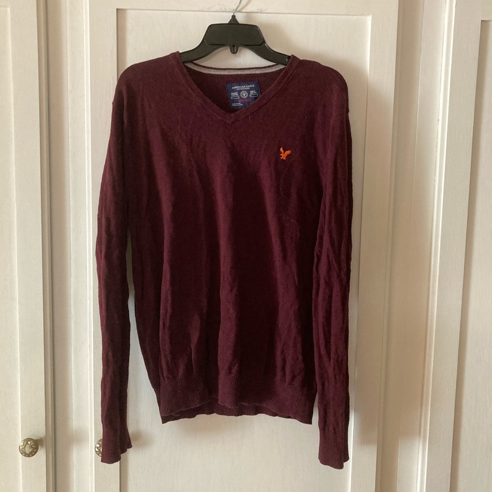 American Eagle Outfitters Maroon V-Neck Sweater
